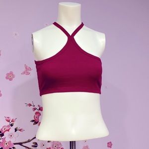 Wet Seal Ribbed Cropped Cherry Wine Sleeveless Tank Top Size Women's M Worn Once
